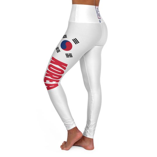 Discover Korean Flag Leggings, White High Waisted Yoga Leggings, Korean Soccer, South Korea football leggings, Korean National Team, Korean Tiger
