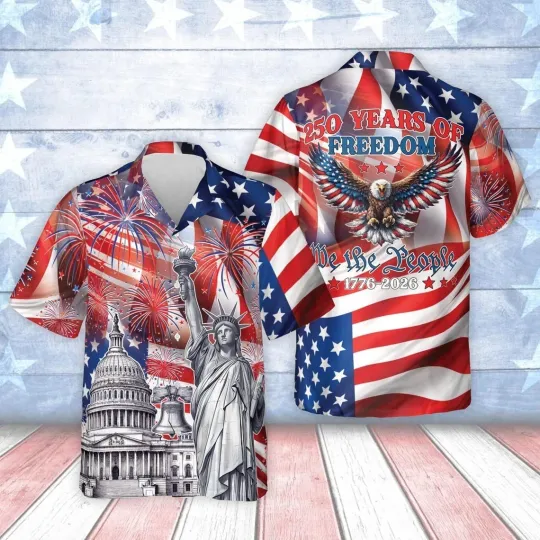 Discover 250 Years of Freedom Hawaiian Shirt 1776–2026 Full Size Gift for Family