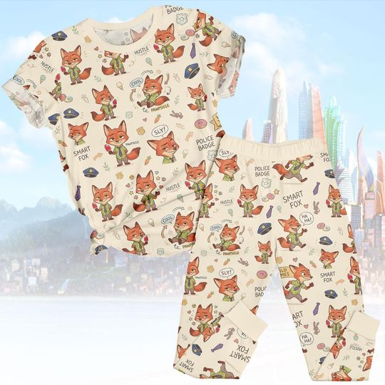 Discover Nick Wilde Tee & Pants PJs, Disney Matching Pajamas Set, Zootopia T-Shirt Pyjama, Family Sleepwear, Gift for Kids