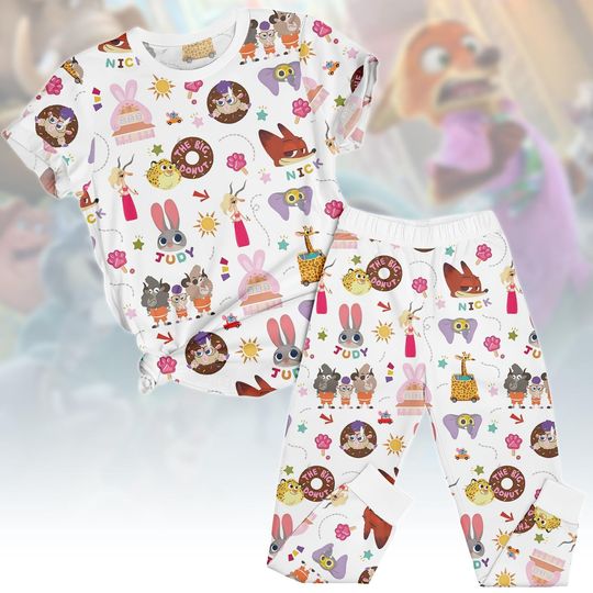 Discover Zootopia Tee & Pants PJs, Judy Hopps Matching Pajamas Set, Nick Wilde T-Shirt Pyjama, Family Sleepwear, Gift for Kids