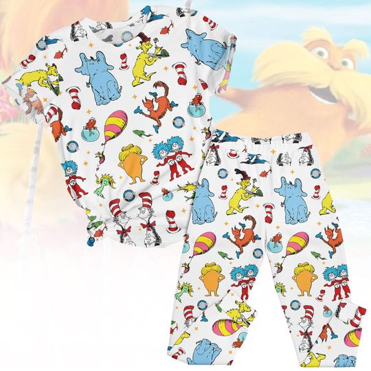 Discover Baby Cartoon Tee & Pants PJs, Cat in stovepipe hat Matching Pajamas Set, Thing 1 T-Shirt Pyjama, Family Sleepwear, Gift for Kids