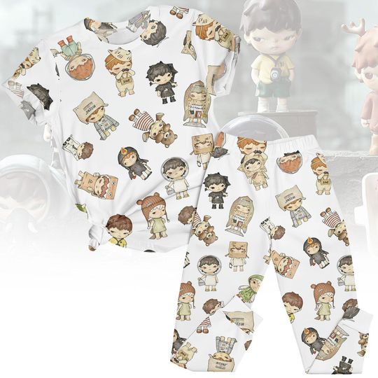 Discover Blind Box Tee & Pants PJs, Cute Character Matching Pajama Set, Cartoon T-Shirt Pyjama, Family Sleepwear, Gift for Kpop Fan