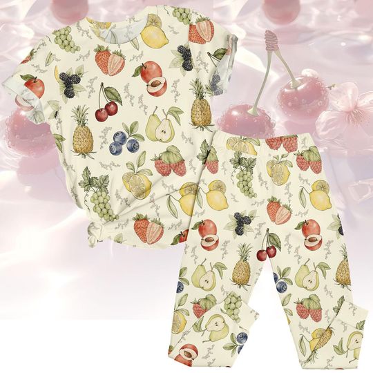 Discover Fruit Tee & Pants PJs, Colorful Matching Pajamas Set, Foodie T-Shirt Pyjama, Women Sleepwear, Cozy Homewear, Gift for Her