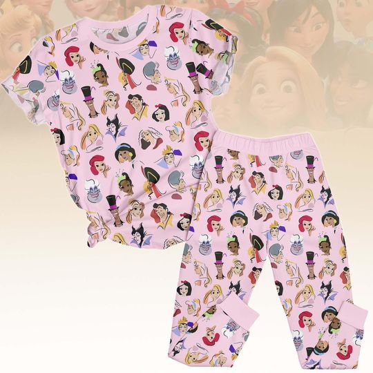 Discover Disney Princess Tee & Pants PJs, Disney Character Matching Pajamas Set, Cartoon T-Shirt Pyjama, Girls Sleepwear, Birthday Gift