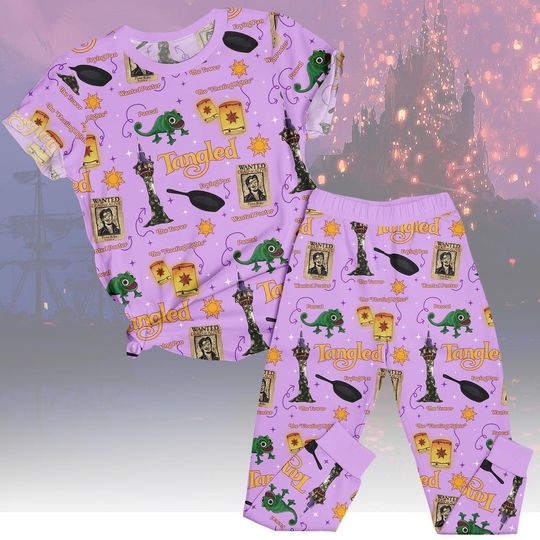 Discover Tangled Tee & Pants PJs, Disney Matching Pajamas Set, Disney Princess T-Shirt Pyjama, Women Sleepwear, Gift for Disney Fans