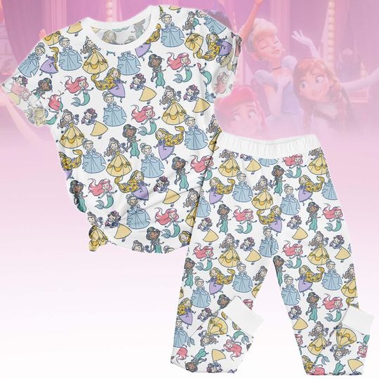 Discover Disney Princess Tee & Pants PJs, Princess Matching Pajamas Set, Cartoon T-Shirt Pyjama, Family Sleepwear, Gift for Kids