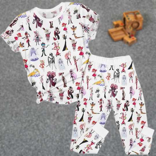 Discover Demon Cartoon Tee & Pants PJs, Anime Matching Pajamas Set, Animated T-Shirt Pyjama, Family Sleepwear, Xmas Pajama Gift