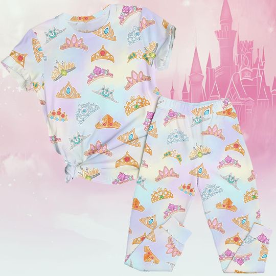 Discover Princess Crown Tee & Pants PJs, Disney Princess Matching Pajama Set, Disney T-Shirt Pyjama, Family Sleepwear, Gift for Girl