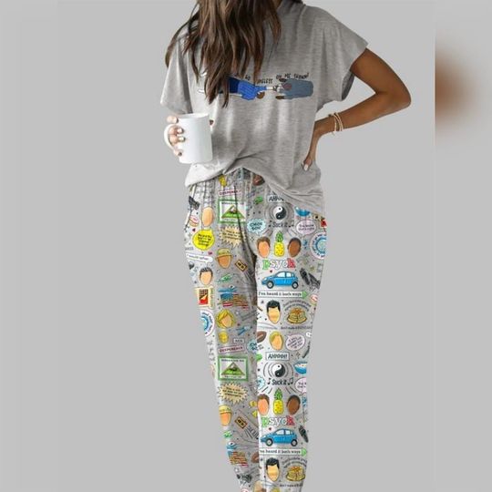 Discover Psych-Inspired Casual Pajama Set for Women, Iconic TV Show Print Loungewear, Fun Loungewear for Fans of Psych and Quirky Humor