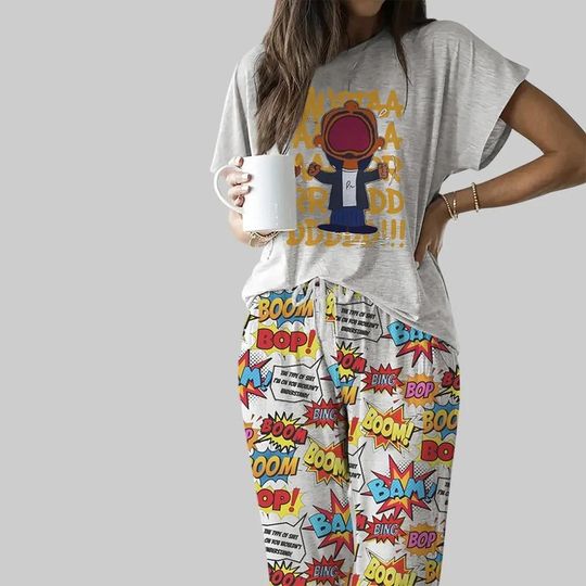 Discover Hip-Hop Artist Casual Pajama Set for Women, Music Lover Sleepwear, Cozy Two Piece Lounge Set, Cute Relaxed Nightwear Gift