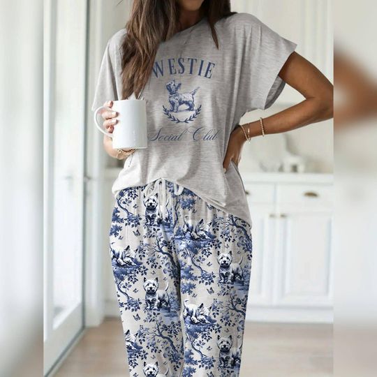 Discover Westie Mom Pajama Set, West Highland White Terrier Women's Sleepwear, Cute Westie Dog Graphic PJs, My Best Friend is a Westie Lounge Set
