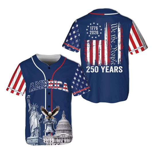 Discover 250 Years Of Freedom Baseball Jersey, Statue Of Liberty US Flag, We The People, America 1776-2026 Celebration, Bprintblur.com Ross 250th Anniversary
