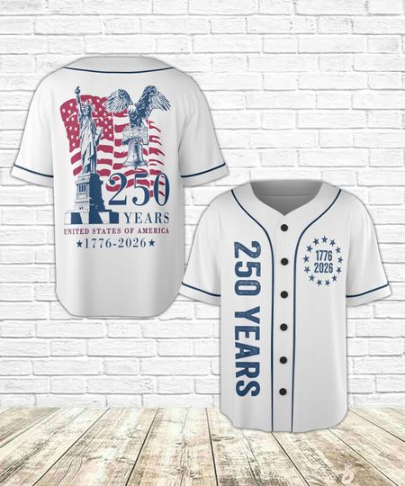 Discover 250 Years USA Baseball Jersey 1776 2026 Patriotic Men Button Up Independence Day Vintage Flag Freedom Sport Style