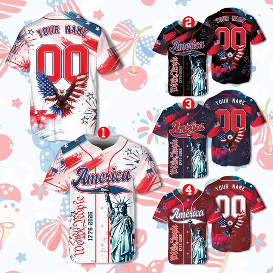 Discover Personalized Name 4th Of July Baseball Jersey, Custom Color USA Flag Eagle Baseball Jersey, Patriotic Game Day Outfit For Baseball Lovers