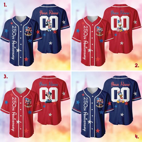 Discover Personalized Mickey And Freinds America 250th Anniversary Baseball Jersey, Custom Name and Number We The People 17762026 Baseball Jersey