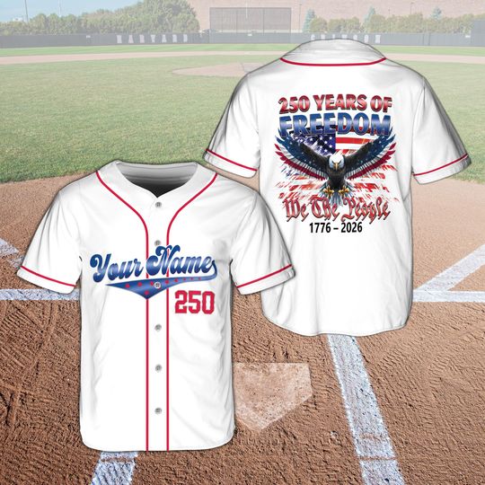 Discover Personalize 250th America Anniversary Baseball Jersey, Custom Name Patriotic Shirt, 17762026 USA Freedom Eagle, Fourth of July Gift