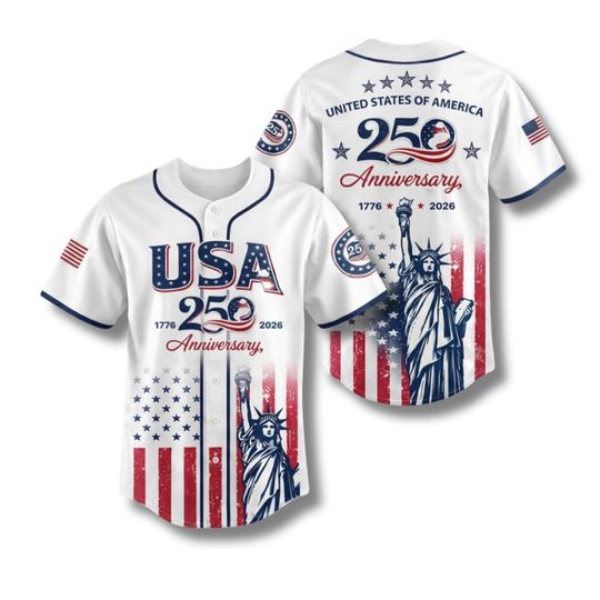 USA 250th Anniversary Baseball Jersey, Patriotic Statue of Liberty Print Shirt