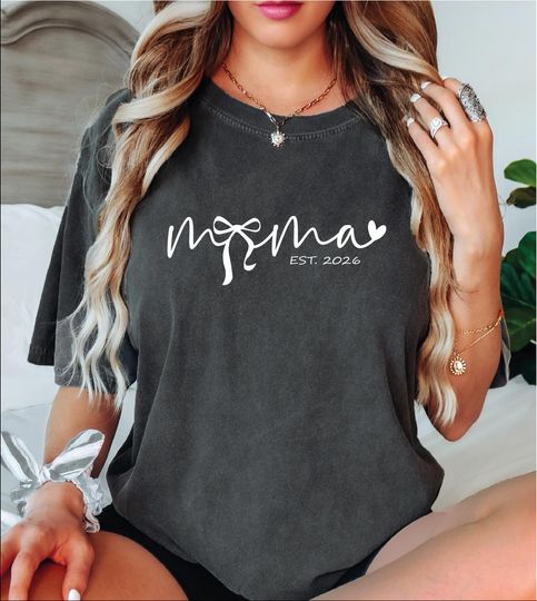Discover Mama Est 2026 Shirt, Coquette Bow Mom Tee, Pregnancy Announcement, First Time Mommy