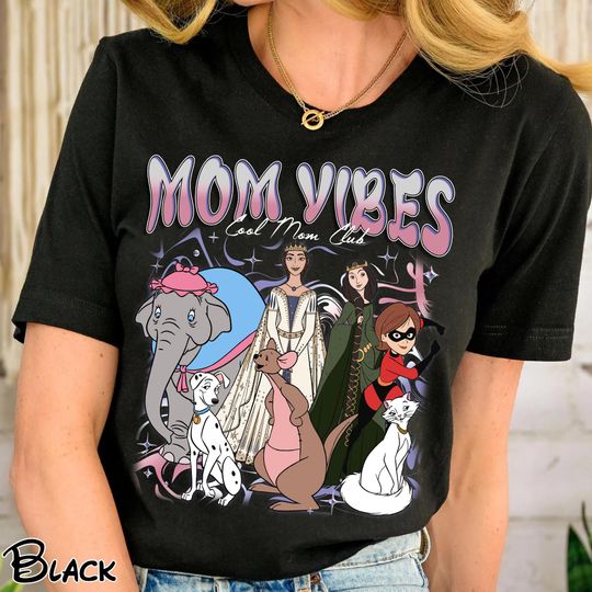 Discover Vintage Disney Mom Vibes Bootleg T-Shirt, Cool Mom Club Group Shirt, Disney Moms Matching Tee, Mother's Day 2026 Gift, Gift For Moms