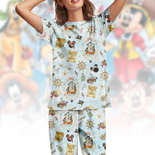 Discover Disney Cruise T-Shirt & Pants PJs, Mickey Pirate Pajamas Set, Mickey Pirate Matching Wear, Disney Cruise Outfit, Gift For Her