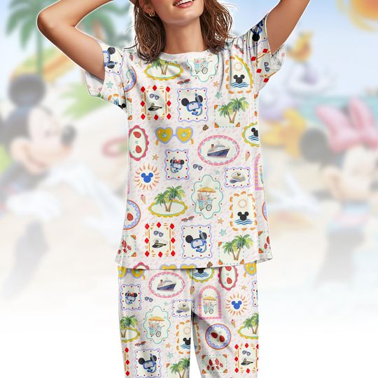 Discover Disney Cruise T-Shirt & Pants PJs, Mickey Mouse Tropical Pajamas Set, Mickey Disney Cruise Outfit, Disney Vacation Outfit, Gift For Her