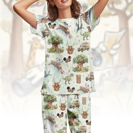 Discover Animal Kingdom T-Shirt & Pants PJs, Safari Theme Pajamas Set, Mickey Safari Matching Wear, Disney Vacation Outfit, Gift For Her