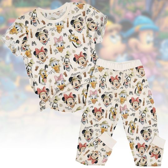 Discover Animal Kingdom T-Shirt And Pants PJs, Mickey & Friends Safari Pajamas Set, Disney Vacation Outfit, Gift For Disney Fans