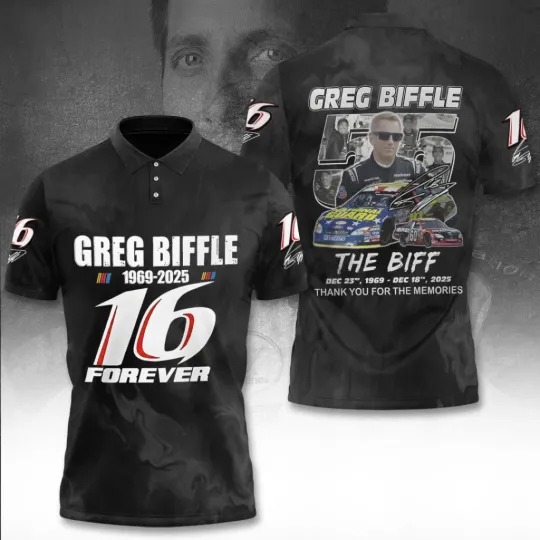 Discover Greg Biffle 16 Rest In Peace 1969-2025 3D Polo Shirt Men’s