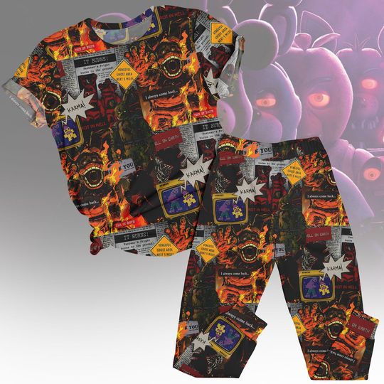Discover 5 Nights Tee & Pants PJs, Horror Matching Pajamas Set, Nightmare T-Shirt Pyjama, Halloween Sleepwear, Halloween Set Gift