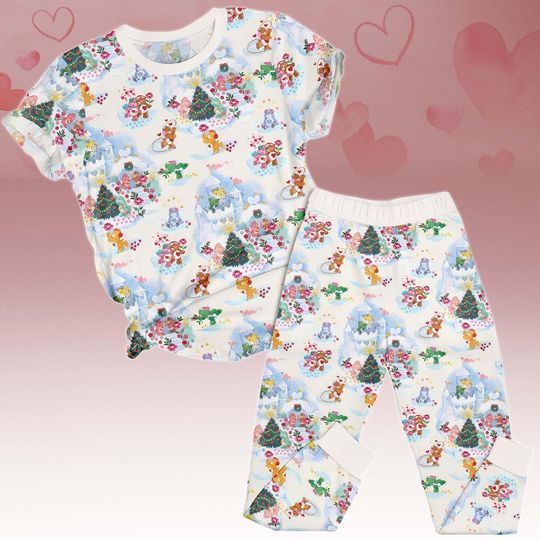 Discover Christmas Bear Tee & Pants PJs, Holiday Matching Pajamas Set, Festive T-Shirt Pyjama, Family Sleepwear, Xmas Gift