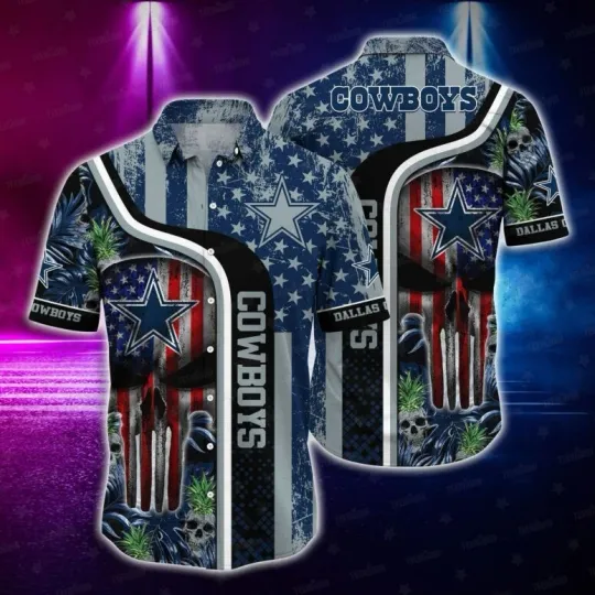 Dallas Cowboys Patriot Skull Hawaiian Shirt, Gift For football Fan