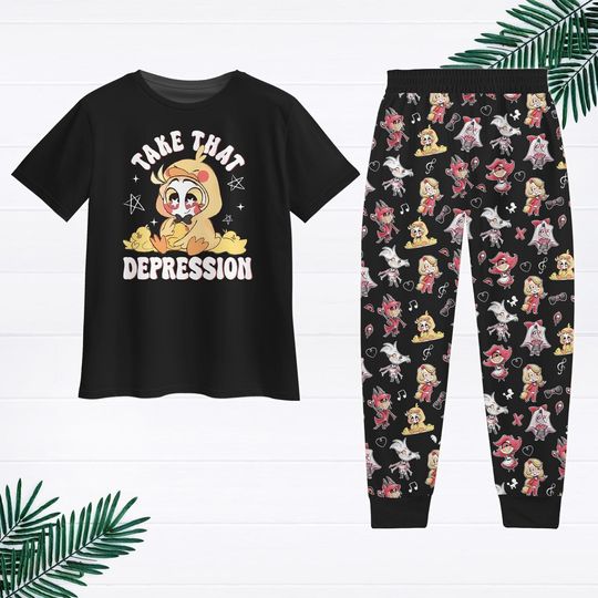 Discover Lucifer Take That Depression Pajamas, Hazbin Hotel Pajamas Set, Lucifer Morning Shirt, Animated Series Pj Set, Gift For Her