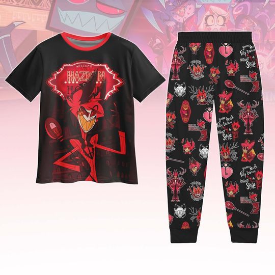 Discover Hazbin Hotel Movie Pajamas Set, Alastor And Charlie Morningstar Tshirt, Anime Love Holiday Pajamas, Pajamas Pants, Matching Pjs Set