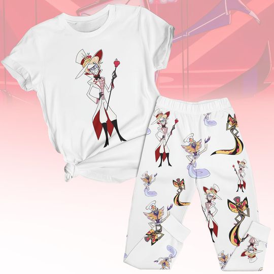 Hazbin Hotel Lucifer Xmas Pajamas, Hazbin Hotel Shirt, Angel Dust Christmas Pajamas, Lucifer Women Pajamas, Lucifer Christmas Pajamas
