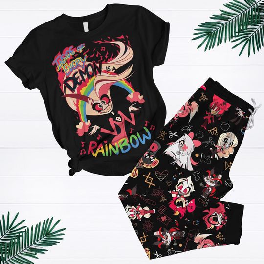 Hazbin Hotel Pajamas Set, Alastor Shirt, Alastor Hazbin Women Pajamas, Hazbin Hotel Bridesmaid Pajamas, Alastor Pajamas Pants