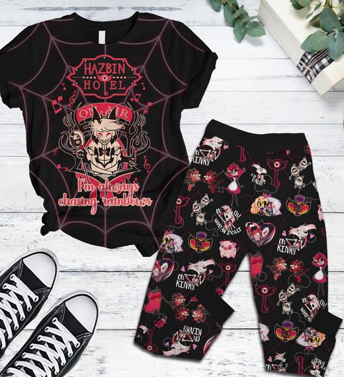 Discover Hazbin Hotel Pajamas Set, Alastor Hazbin Pajamas Pants, Angel Dust Shirt, Christmas Pajamas