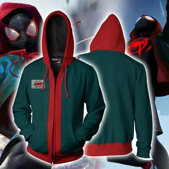 Discover Spider-Man Into the Spider-Verse Miles Morales Hoodie Cosplay Costume