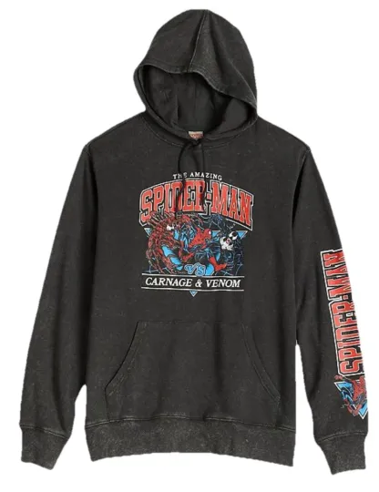 Discover Marvel Spider-Man vs Carnage and Venom Graphic Hoodie Mineral Wash Size XL Men
