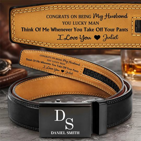 Discover Congrats On Being My Husband You Lucky Man - Personalized Leather Belt