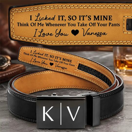 Discover I Licked It So It's Mine Couple Initials - Personalized Leather Belt With Buckle