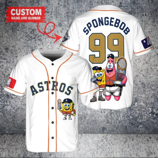 Houston Astros x SpongeBob SquarePants with Trophy Custom Baseball Jersey