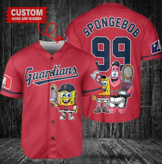 Cleveland Guardians x SpongeBob SquarePants with Trophy Custom Baseball Jersey