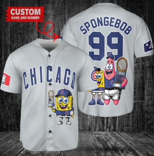 Chicago Cubs x SpongeBob SquarePants with Trophy Custom Baseball Jersey
