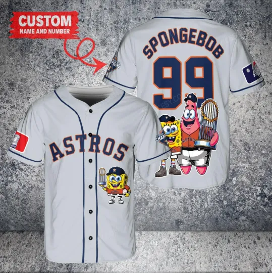 Houston Astros x SpongeBob SquarePants with Trophy Custom Baseball Jersey
