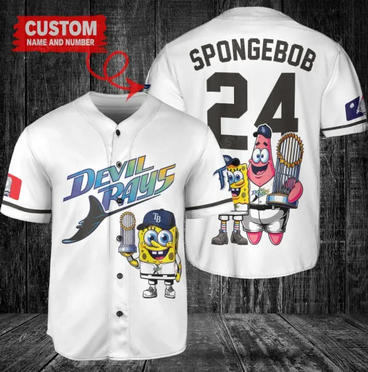 Tampa Bay Rays x SpongeBob SquarePants with Trophy Custom Baseball Jersey