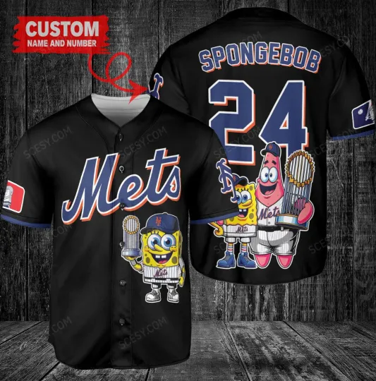 New York Mets x SpongeBob SquarePants with Trophy Custom Baseball Jersey