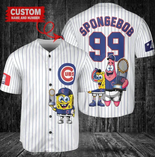 Chicago Cubs x SpongeBob SquarePants with Trophy Custom Baseball Jersey