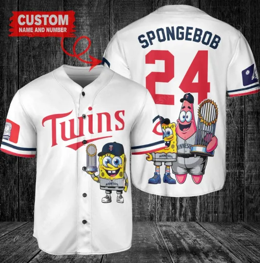 Minnesota Twins x SpongeBob SquarePants with Trophy Custom Baseball Jersey