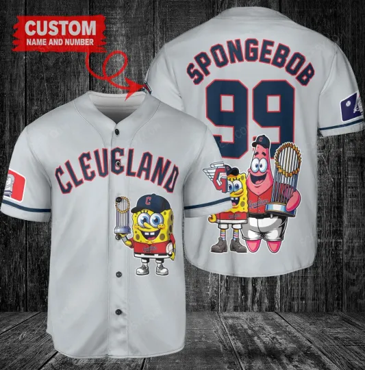 Cleveland Guardians x SpongeBob SquarePants with Trophy Custom Baseball Jersey