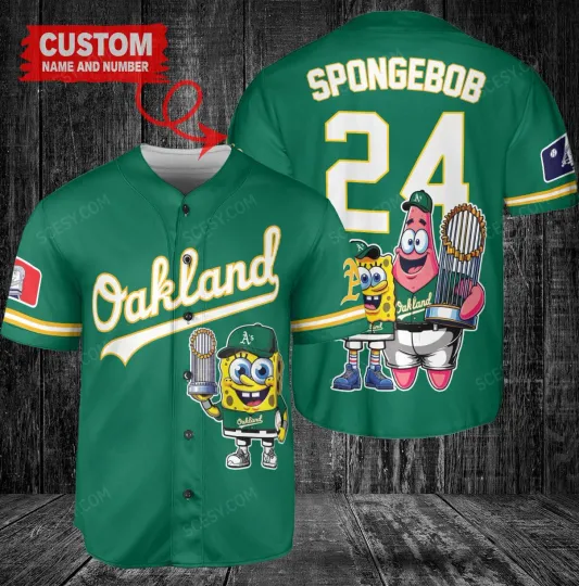 Oakland Athletics x SpongeBob SquarePants with Trophy Custom Baseball Jersey